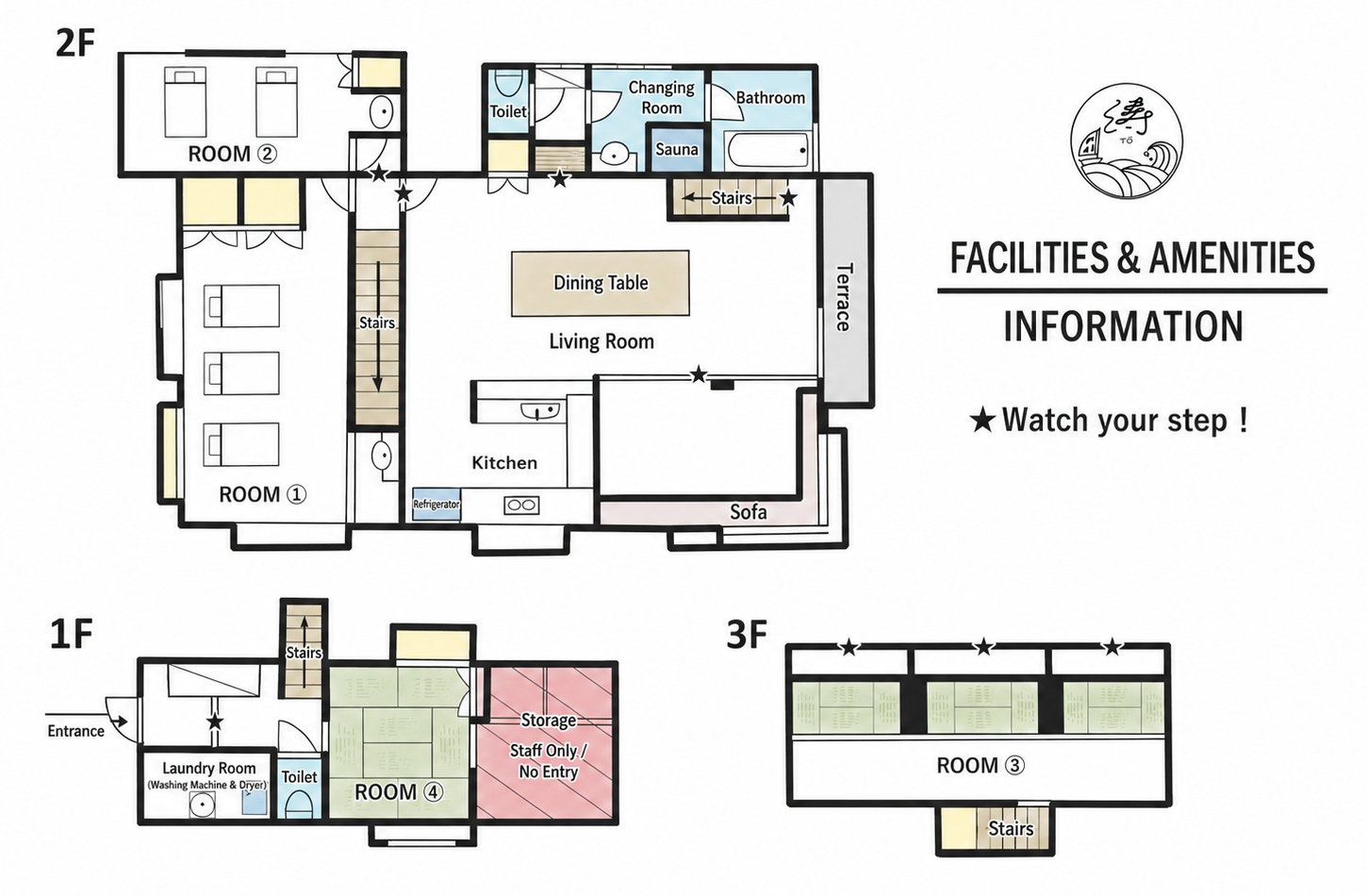 Sotoura Resort House Tõ floor plan (1F–3F)